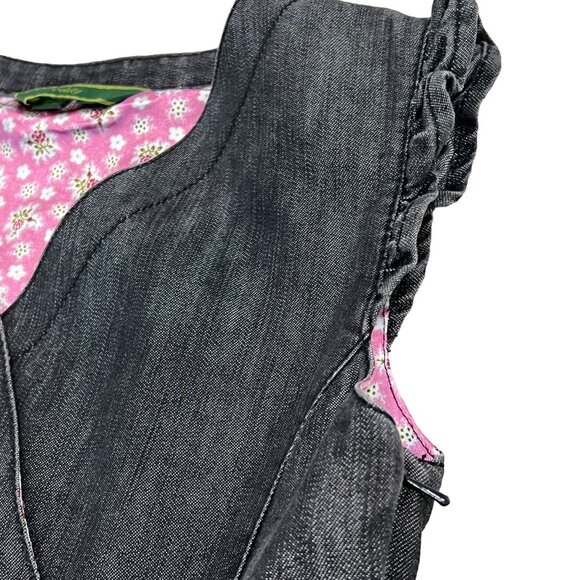 Oilily Girls 9-10 Denim Dress Floral Embroidery Butterfly Pink Accents Pleated S - Picture 4 of 13